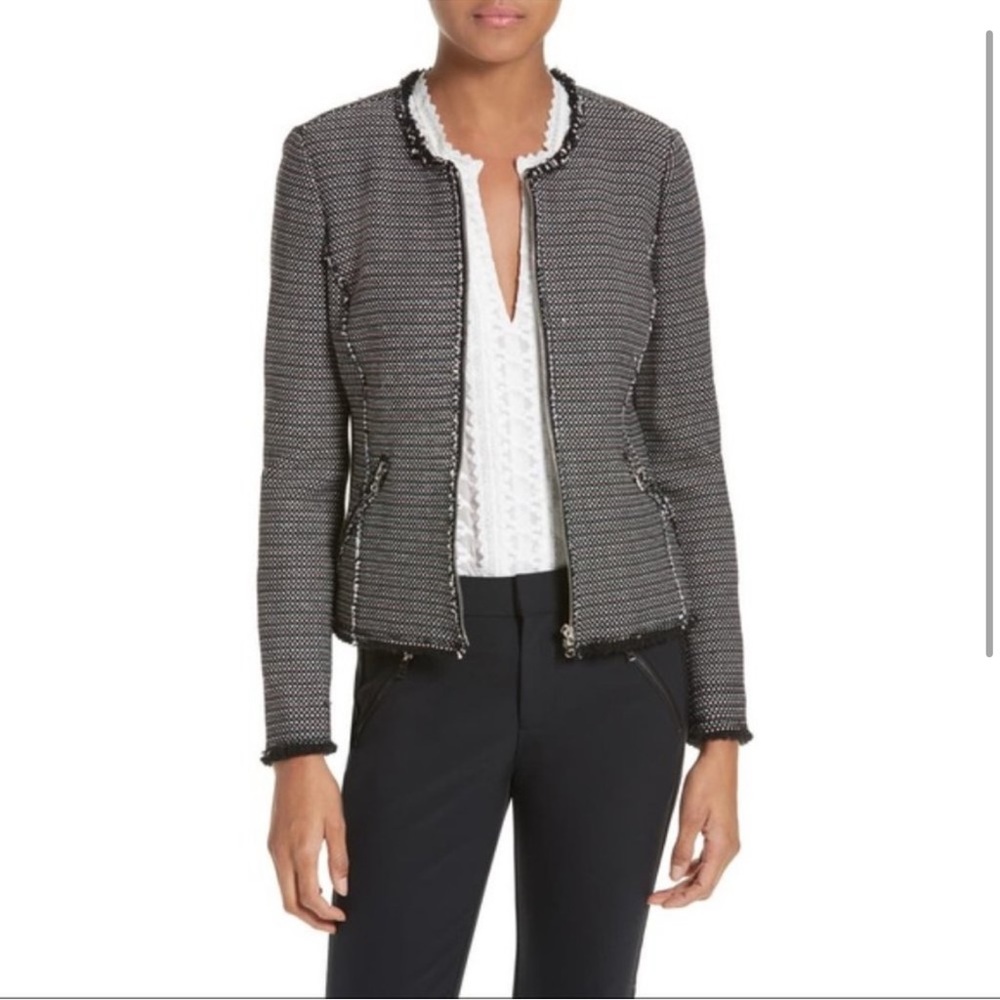 Rebecca Taylor Graphic Tweed Jacket Zip Pocket sz 2